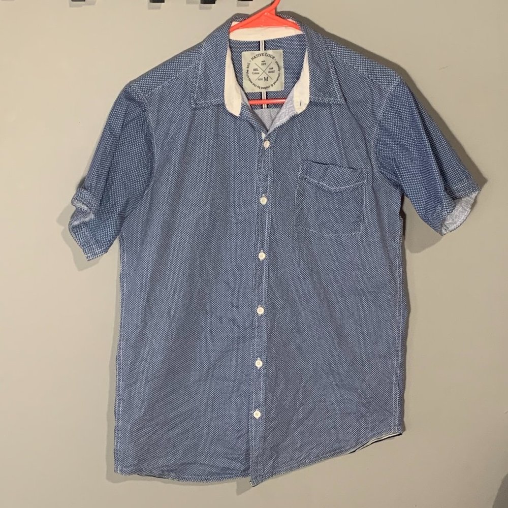 Native Code Navy Blue Button Down Fish Print